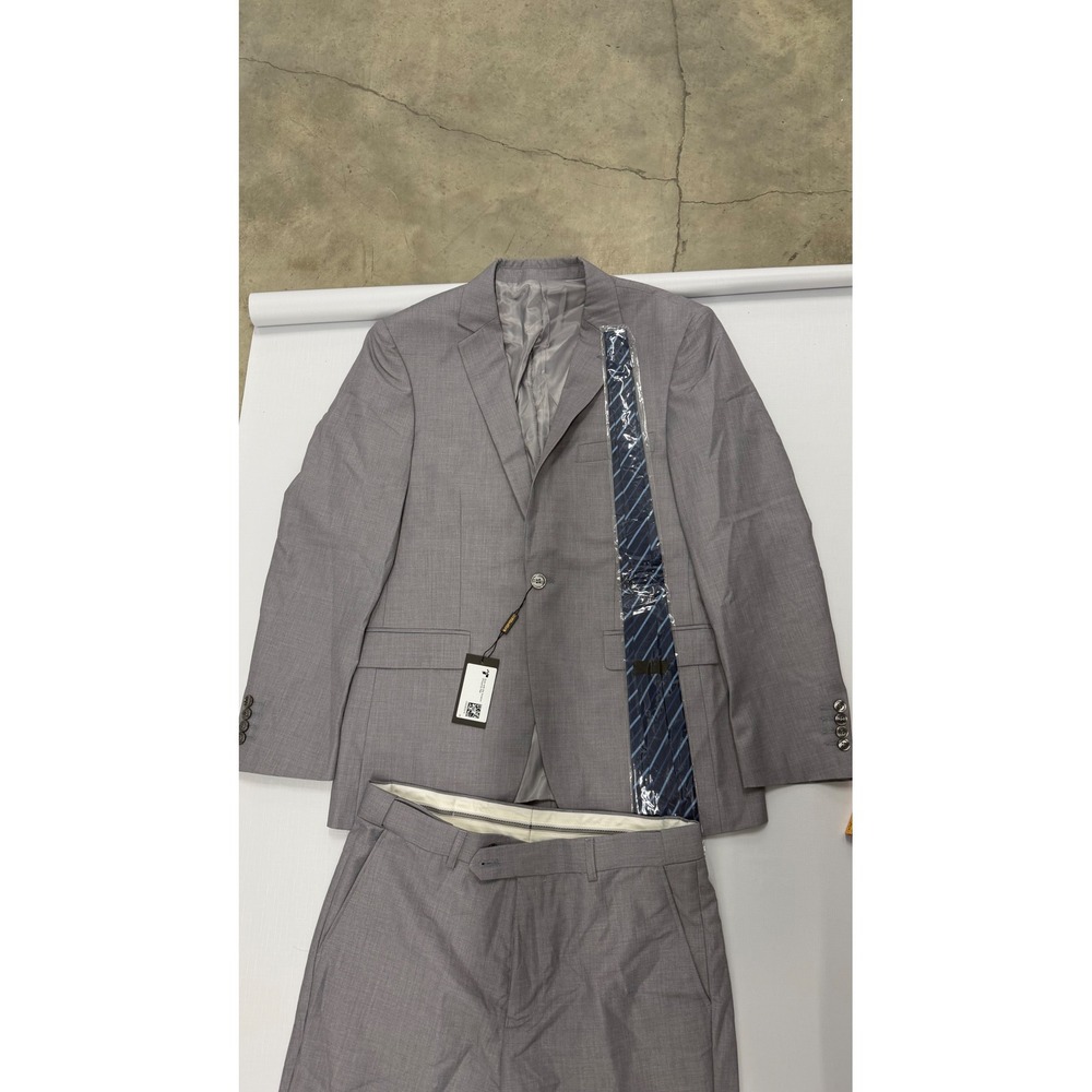 Cooper & Nelson Mens 2 Piece Suit with Tie Grey 40R Medium Blazer Trousers NEW - Picture 2 of 14